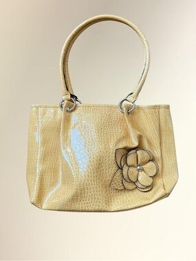 Payless Yellow Vinyl Shoulder Bag with Floral Accent